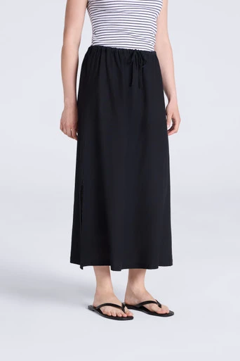 Womens Linen Blend Midi Skirt - Black