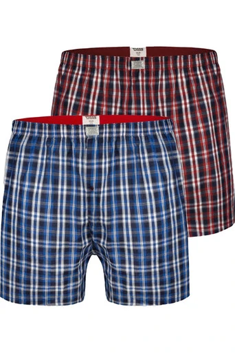 Plaid D555 Mens Kingsize Woven Boxer Shorts 2-Pack - Navy Blue/Red