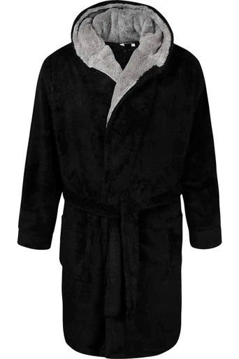 Newquay Mens Kingsize Hooded Dressing Gown - Black