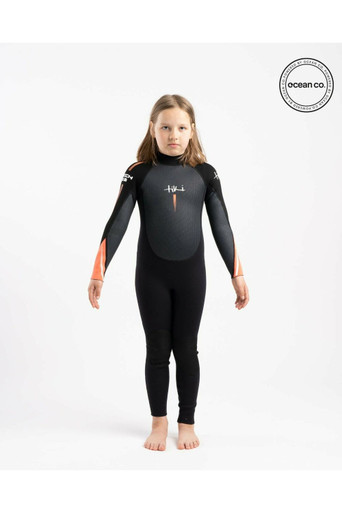 Junior Tech 3/2 F/L Steamer Back Zip Wetsuit - Black/Orange