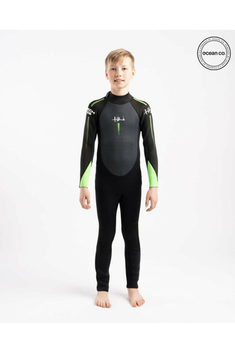 Junior Tech 3/2 F/L Steamer Back Zip Wetsuit - Black/Green