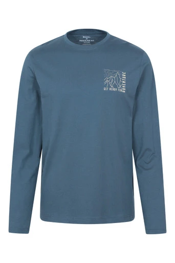 Get Ready For Adventure Mens Long Sleeve Graphic Tee - Dark Blue