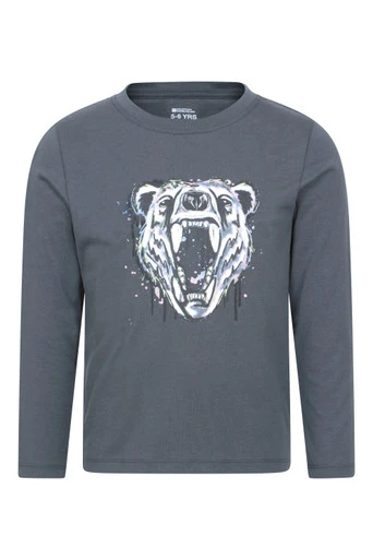 Graffiti Bear Kids Long Sleeve Graphic Tee - Charcoal