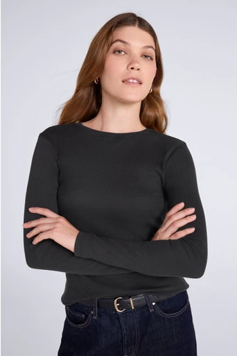 Evo Rib Womens Crew Long Sleeve Top - Black