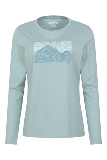 T-shirt à manches longues pour femme Flocked Mountain - Kaki Pâle
