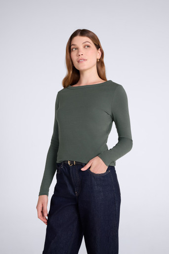 Leah Womens Boat Neck Long Sleeve Top - Khaki