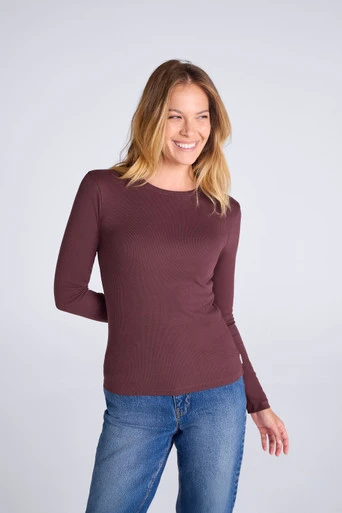 Evo Rib Womens Crew Long Sleeve Top - Dark Burgundy