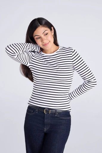 Evo Stripe Rib Womens Crew Long Sleeve Top - Jet Black