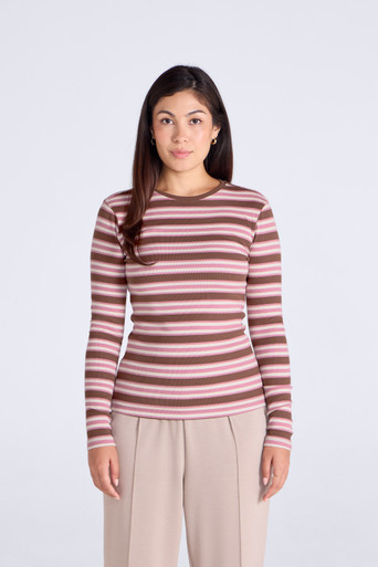 Evo Stripe Rib Womens Crew Long Sleeve Top - Mixed