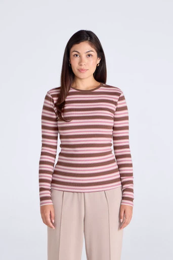Evo Stripe Rib Womens Crew Long Sleeve Top - Mixed