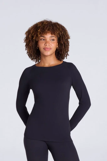 Haut à manches longues côtelé sans coutures Carmel pour femme - Noir