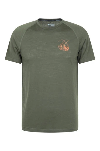 Quest Mens Merino Printed Base Layer T-Shirt - Khaki