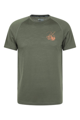Quest Mens Merino Printed Base Layer T-Shirt - Khaki