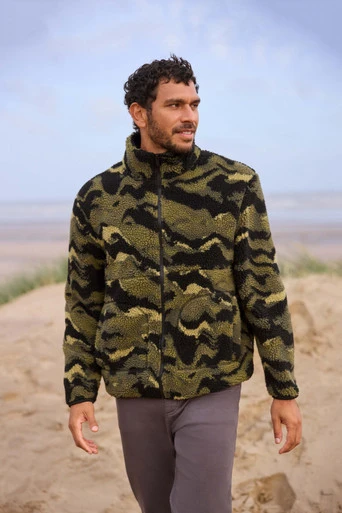 Hennie Mens Printed Borg Jacket - Dark Green