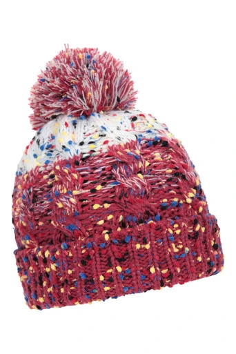 Nepped Womens Fleece Lined Pom Beanie - RED