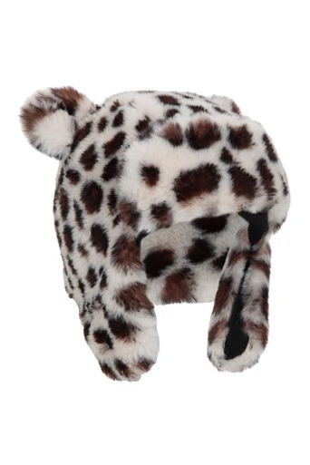 Leopard Kids Fleece Lined Trapper Hat - Cream