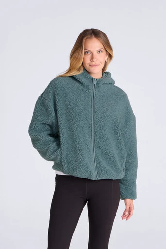 Cley Womens Hooded Borg Jacket - Dark Green