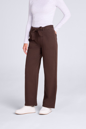 High Waisted Womens Straight Leg Trousers - Brown