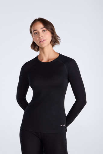 Merino Womens Long Sleeve Base Layer Top - Black
