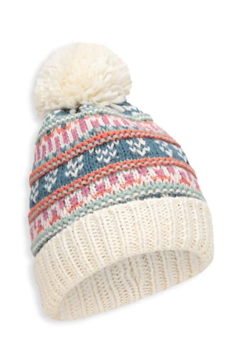 EMS Fairisle Kids Fleece Lined Pom Beanie - Beige