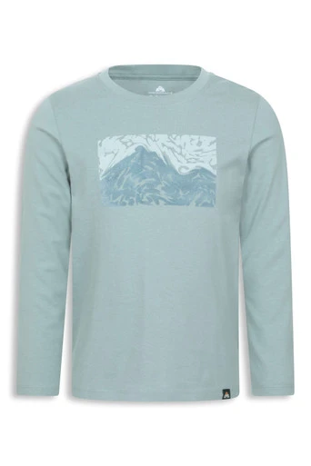 EMS Flocked Kids Mountain Graphic Long Sleeve T-Shirt - Light Khaki