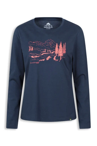 EMS Mountain Sketch Women's Graphic Long Sleeve T-Shirt - Navy