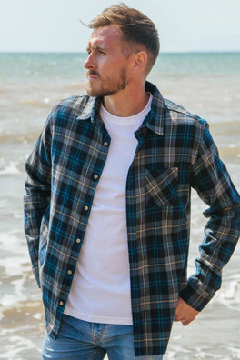Men's Cotton Flannel Shirt - Blue Check