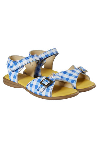 Kids 100% Leather Shore Sandal - Cobalt Gingham