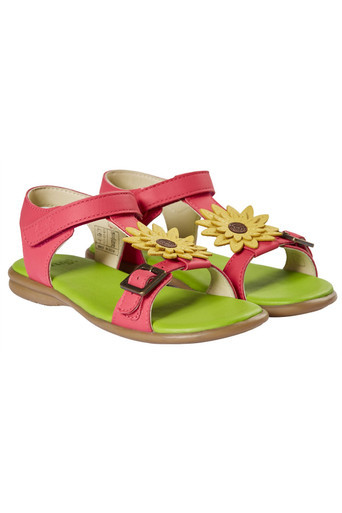 Kids 100% Leather Sandy Sandal - Rhubarb/Sunflower