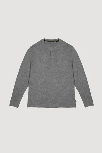 Men's Waffle Textured Long Sleeve Henley T-Shirt - Grey