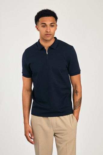 Short Sleeve Mens Zip Neck Polo Shirt - Navy