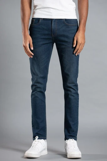Slim Fit Cotton Blend Mens Jeans - Dark Blue