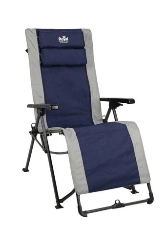 Easy Lounger Recliner Camping Chair with Head Rest - Blue/Grey Reclining Lounger