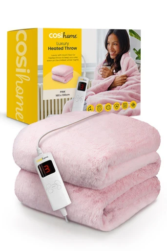 Luxury Faux Fur Electric Heated Throw - Pink