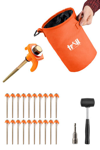 Screw Tent Pegs Kit - 20 Pegs - Orange