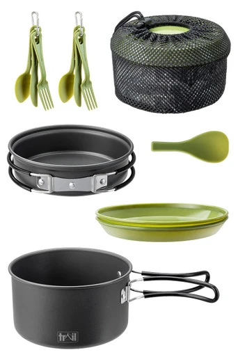 2 Person Camping Cooking Set - 11pc - Green