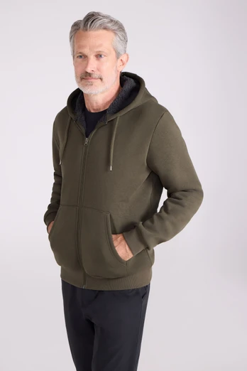 Dalton Mens Sherpa Lined Hoodie - Dark Khaki