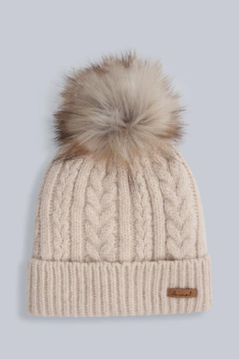 Becky Womens Sherpa Lined Pom Beanie - Light Beige
