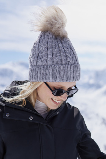 Becky Womens Sherpa Lined Pom Beanie - Grey