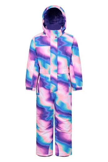 Cloud Printed Kids All in One Waterproof Snowsuit - Purple