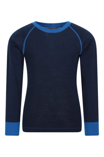 Merino II Kids Round Neck Baselayer Top - Blue
