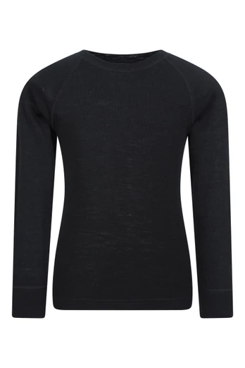 Merino II Kids Round Neck Baselayer Top - Black