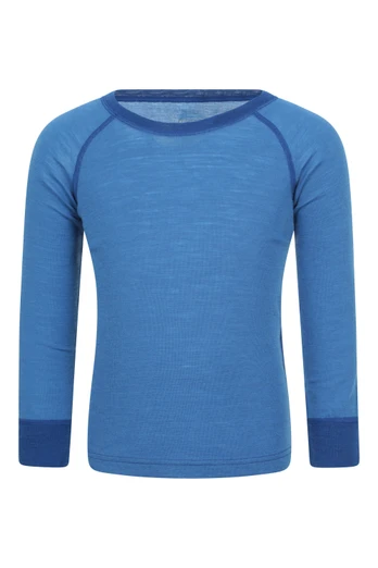 Merino II Kids Round Neck Base Layer Top - Cobalt