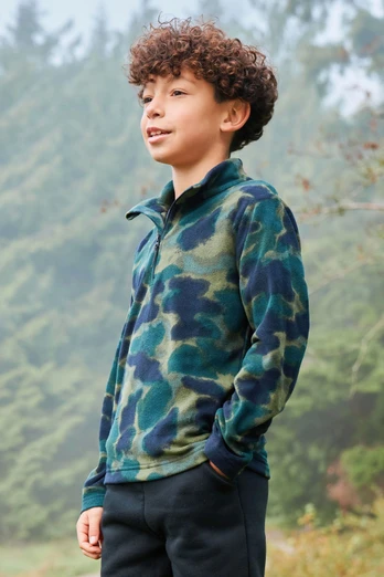 Pursuit Printed Kids Half-Zip Fleece - Pale Green