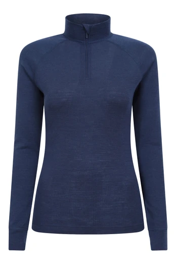 Merino Womens Zip-Neck Thermal Top II - Navy