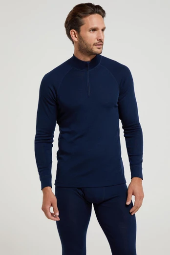 Merino II Mens Zip Neck Base Layer Top - Navy