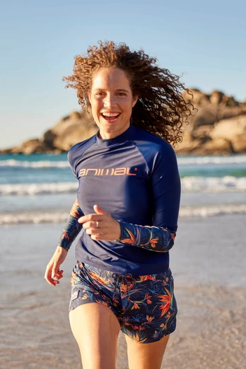Lillie Womens Printed Panel Rash Vest - Orange