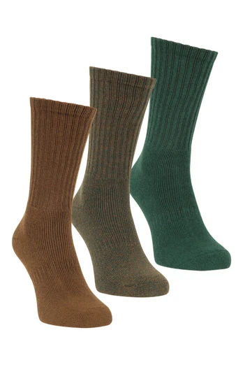 Outdoor Mens Mid-Calf Walking Socks 3-Pack - Dark Brown