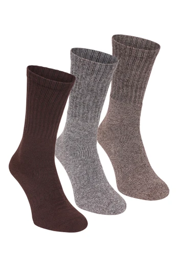 Outdoor Mens Mid-Calf Hiking Socks 3-Pack - Light Brown