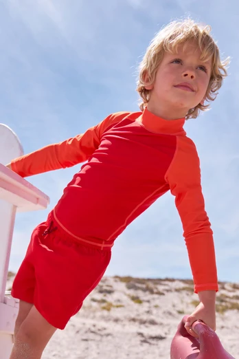 Kids Long Sleeved Rash Vest - Dark Red